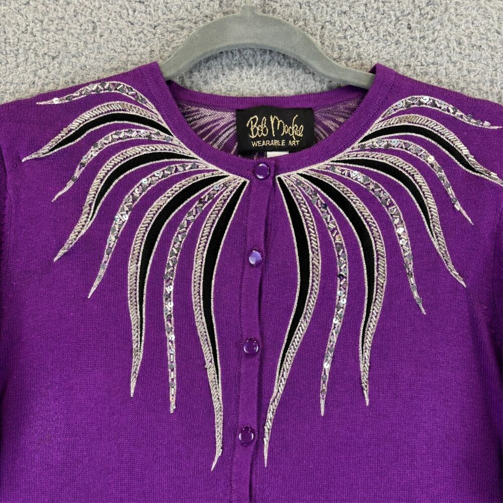 Bob Mackie Cardigan Medium Artsy Bold Maximalist Embroidery Embellished Sweater